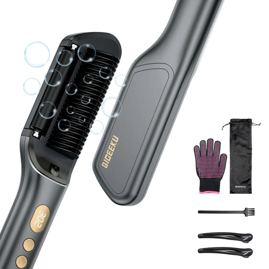 Hair Straightener Brush Upgraded Ionic Hair Straightener Comb with Oil-Infused Anti-Frizz Ceramic Anti-Scald 9 Temp Settings & LED Display Dual Voltage Straightening Brush for All Hair Types